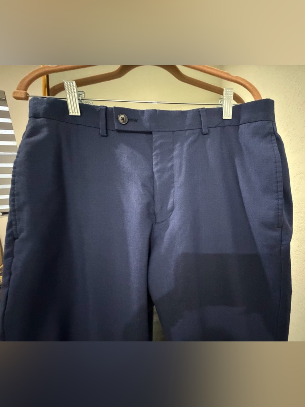 Calvin Klein Navy 100% Wool  Natural Stretch Straight-Leg Dress Pants in Navy